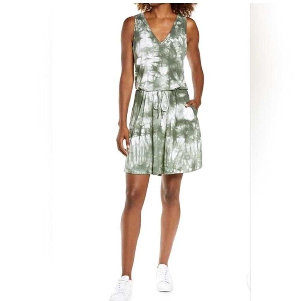Sweaty Betty Take it Easy Green Tie Dyed Drawstring Dress Small